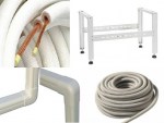 HVAC (varme, ventilation og aircondition) installationstilbehør, vægbeslag, jordrammer, kasser mv.