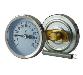 Bimetalltermometer 0-120 ° C, Ø 63 mm, med fjäder