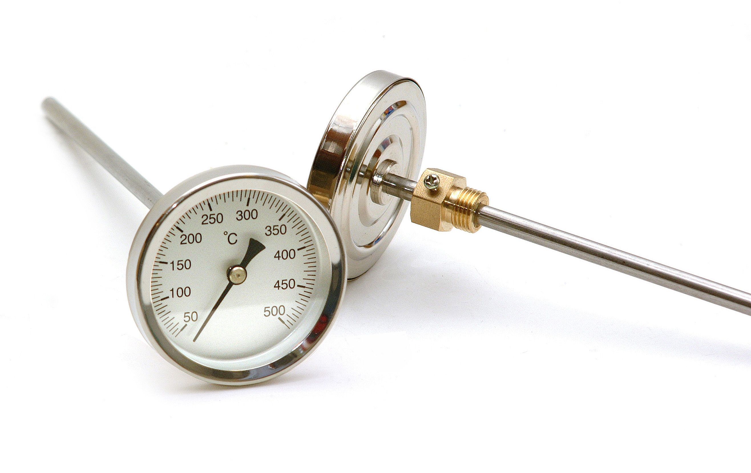 Røggas bimetal termometer 0-500 ° C, Ø 80 / L = 150 mm